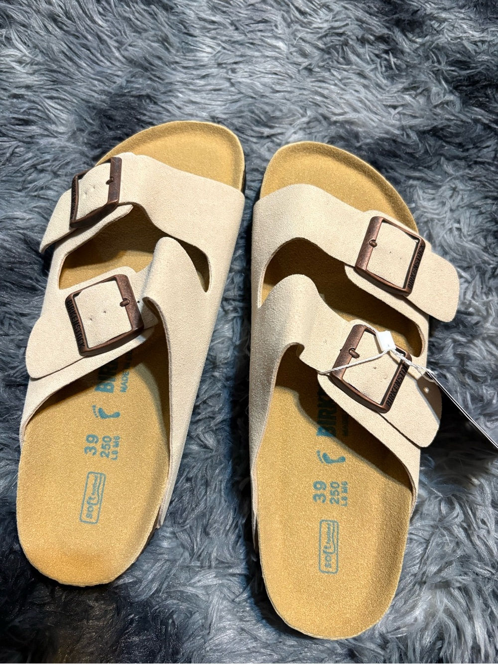 Birkenstock Neutral Beige Double-Buckle Slides